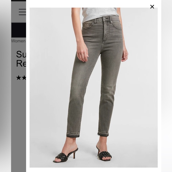 Express Super High Waisted Gray Raw Released Hem Slim Jeans - Picture 2 of 6
